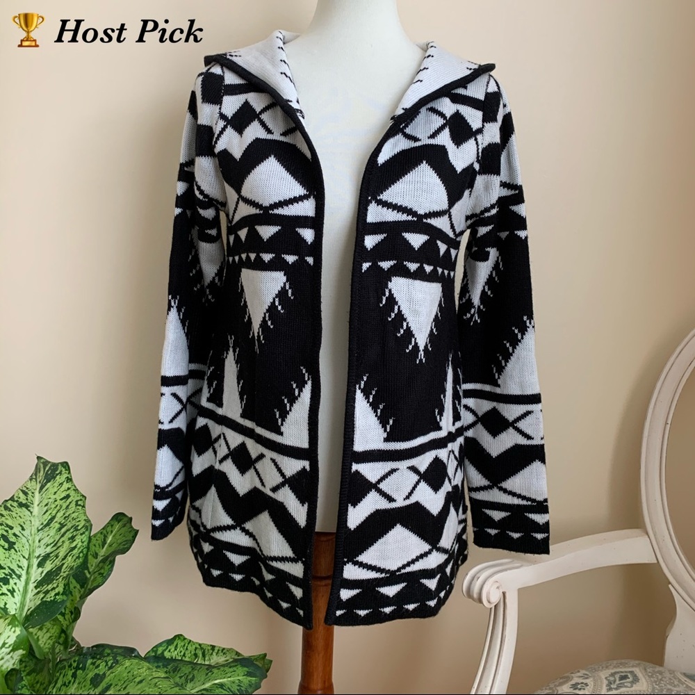 Forever 21 Aztec Hooded Open Cardigan Sweater